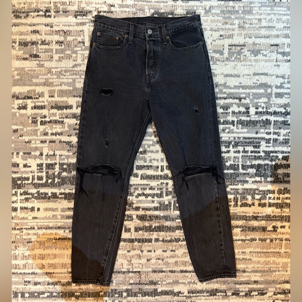 Levi’s Black High Rise Button Fly Distressed Jeans Size 27 Cotton - Picture 10 of 12